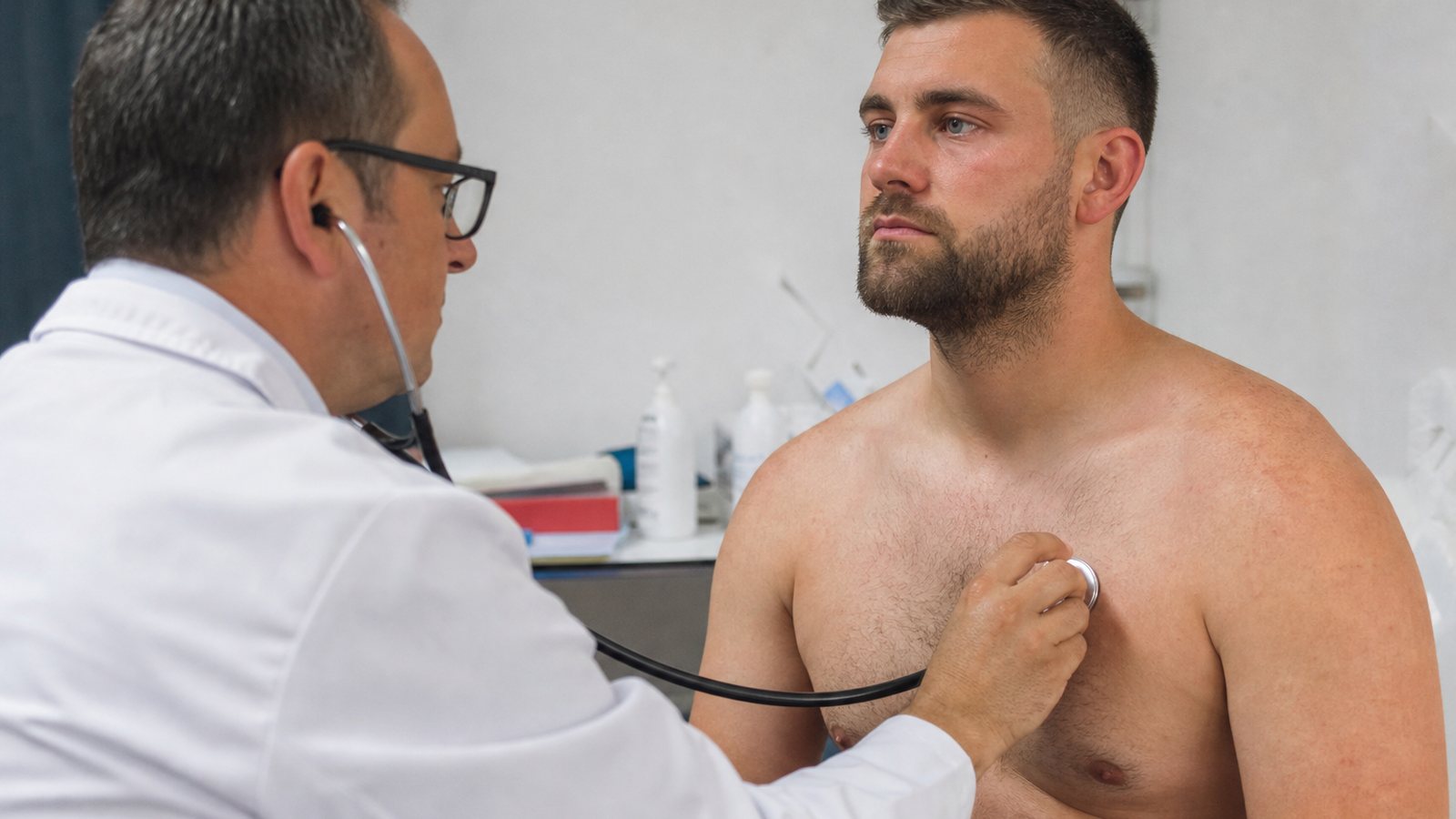 Médecin examinant un jeune sportif pour délivrer un certificat de non contre-indication